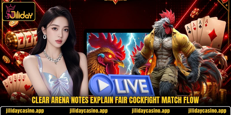Clear arena notes explain fair cockfight match flow