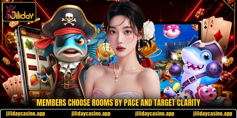 Members choose rooms by pace and target clarity