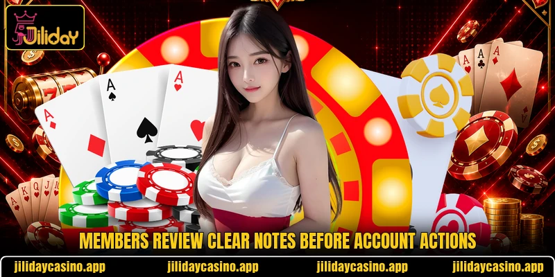 Members review clear notes before account actions Members review clear notes before account actions