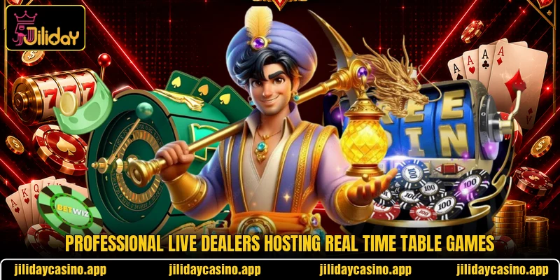 Professional live dealers hosting real time table games